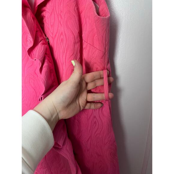 Milly Women's Preppy Pink Jacquard Ruffle Sleeveless Shift Short Dress Size 4 - Picture 7 of 8